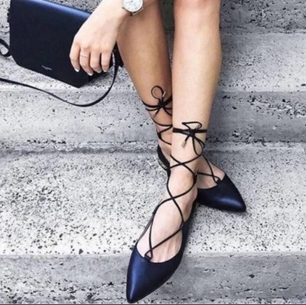 Aquazzura Black Lace-Up Flats